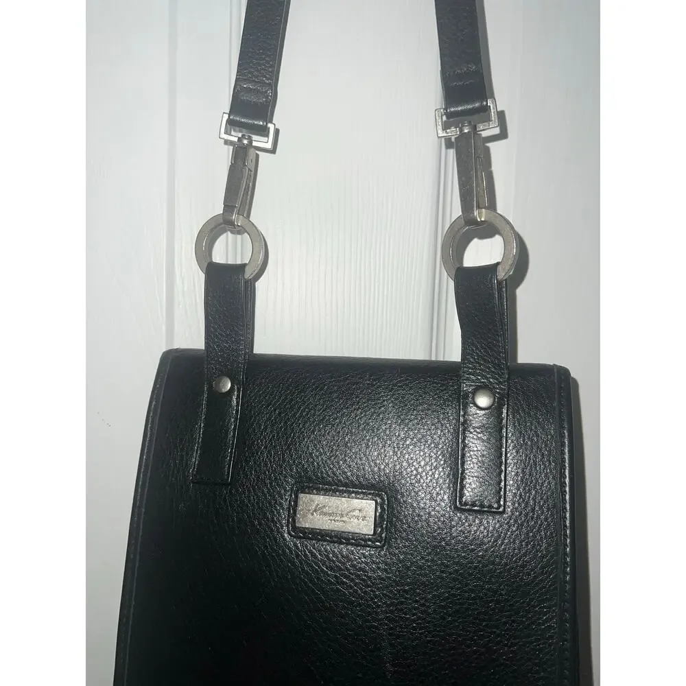 Kenneth Cole Vintage Crossbody Bag Black Leather Pocket Organizer Work Career